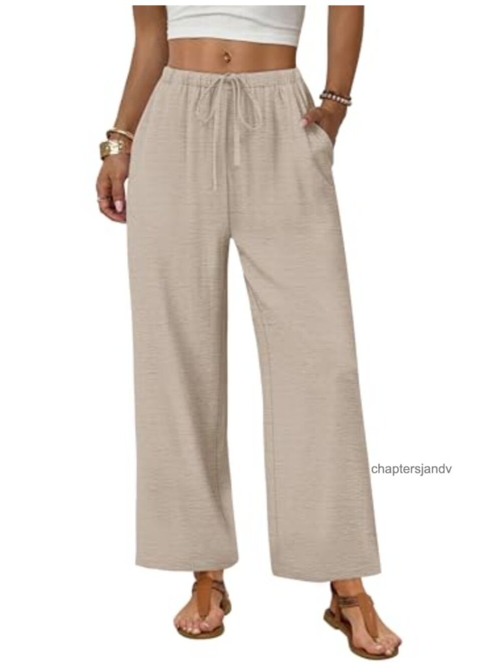 Wide Leg Palazzo Pants Drawstring Elastic Waist with Pockets Summer Vacation